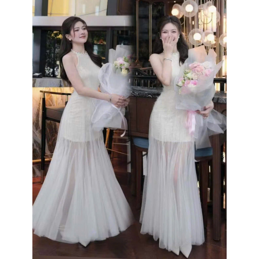 Đầm Dự tTiệc Cổ Yếm Ren Hoa Phối Lưới Xòe Bồng Runam Dress (ko cườm cổ) BY8766