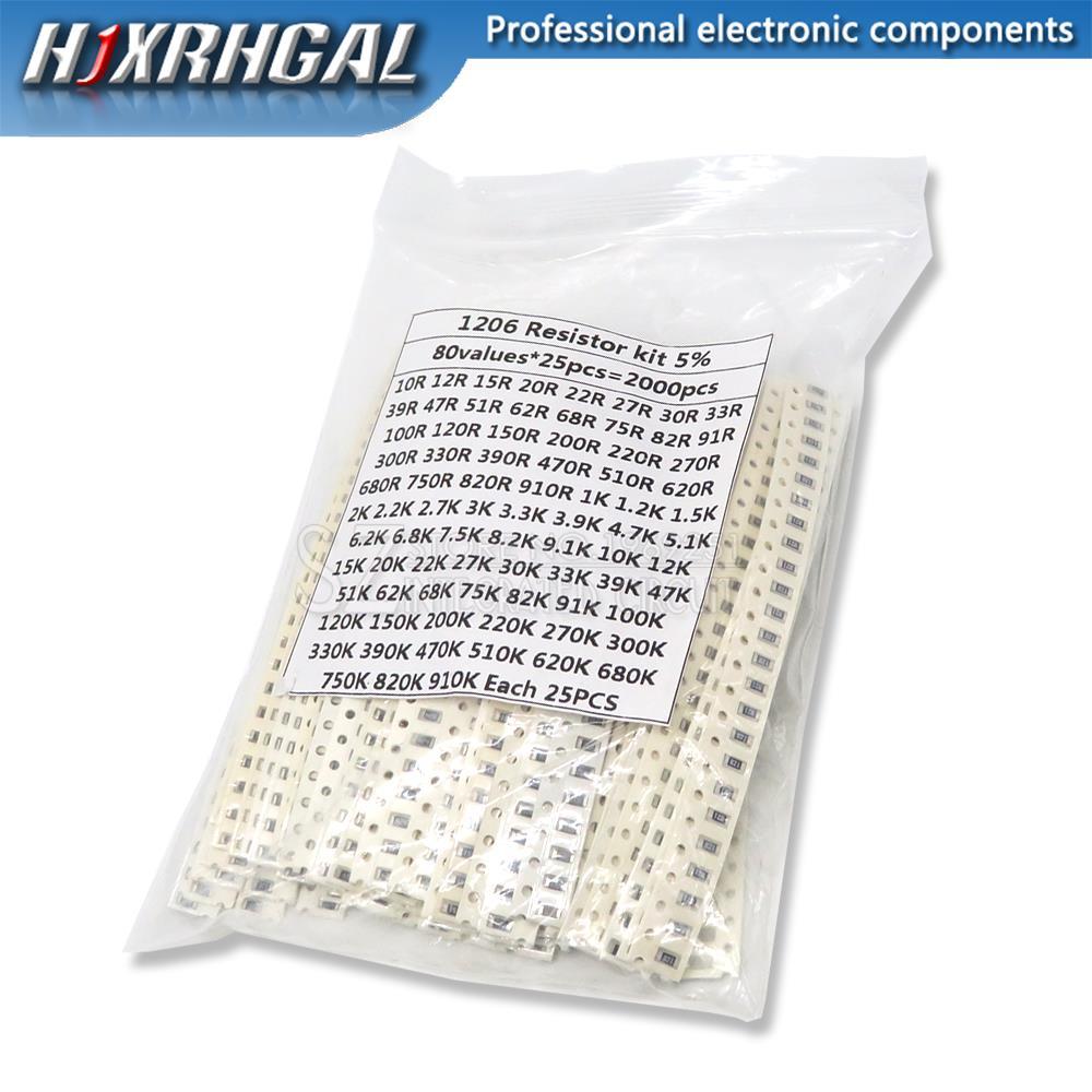 2000 Chiếc 10 ohm-910K ohm 1206 Bộ Điện Trở SMD Các Loại 5% 80values * 25 Chiếc Điện Trở SMD 10K 470