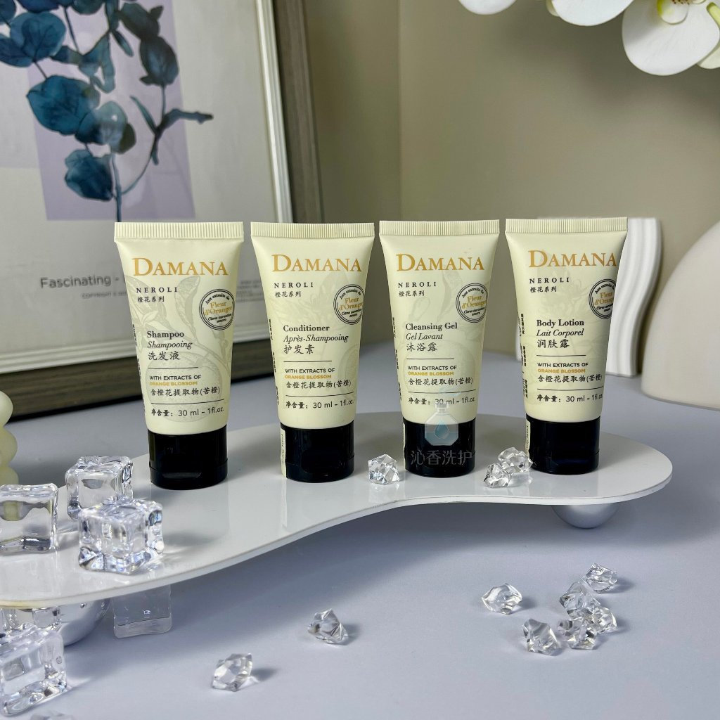 DAMANA Luxury Hotel Line Orange Blossom Series Dầu gội, Dầu xả tóc, Gel tắm, Sữa dưỡng ẩm 30MLDAMANA
