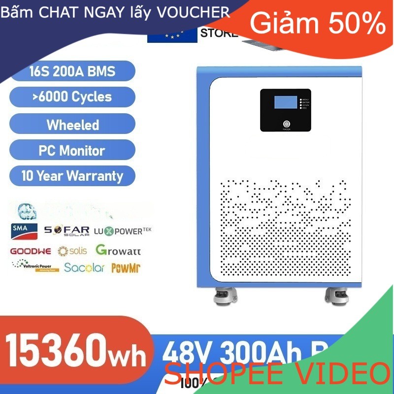 [Nhập Khẩu] Có thể sạc lại 15kwh lưu trữ   hệ thống điện Lifepo4 51.2V 48V 100AH  300Ah mỡ