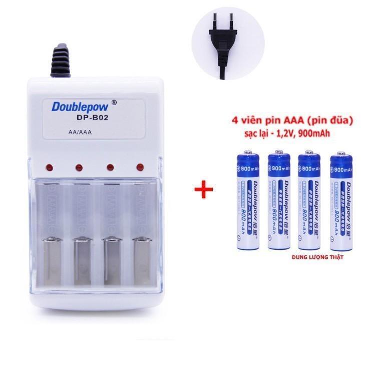 [HCM]Combo sạc DP-B02 và 4 pin sạc AAA Doublepow 900mAh Cam Kết Dung Lượng Thật