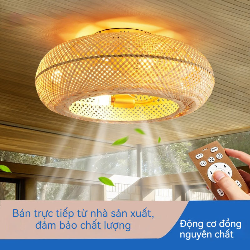 new*M1-U2*Bamboo Woven Ceiling Fan Light for Bedroom and Dining Room. Rattan Birdcage Style Ceiling 