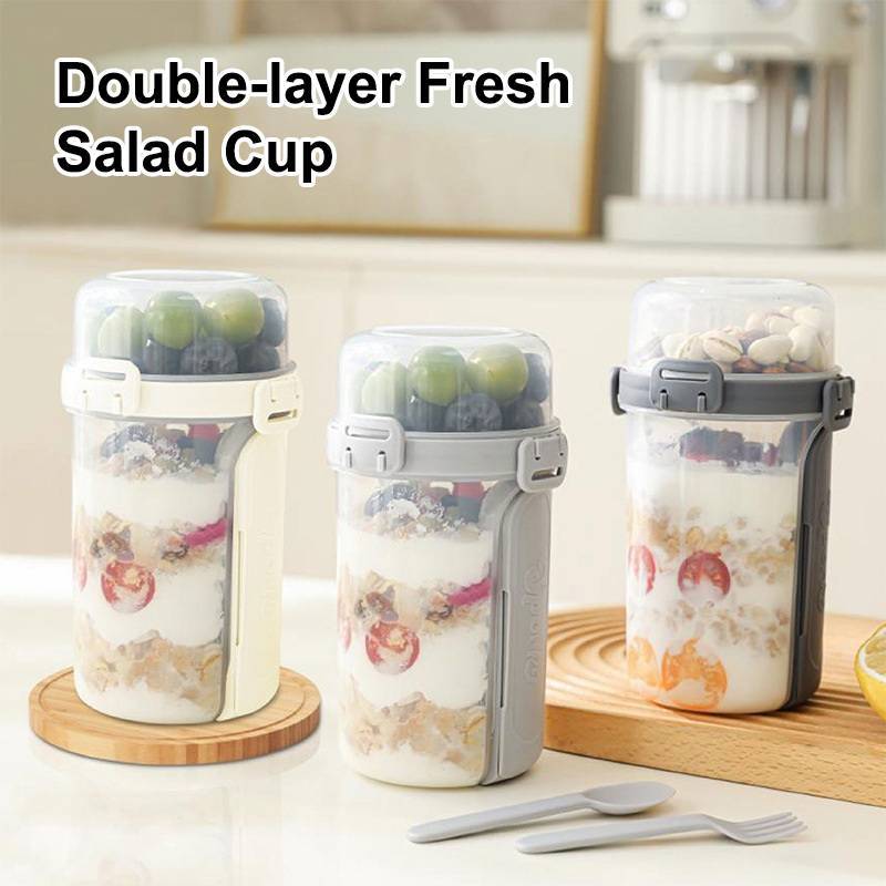 [KJ] Cốc sữa chua bột yến mạch 600ML kèm hộp đựng & hộp đựng thức ăn nĩa [Mới]