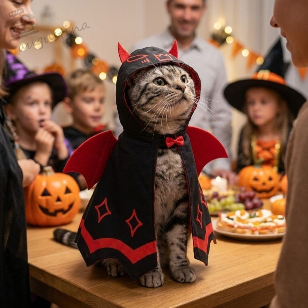 AUGUSTINA Red Wing Devil Pet Cape, Double Satin Thân thiện với da Halloween Cat Devil Bat Cloak, Chố