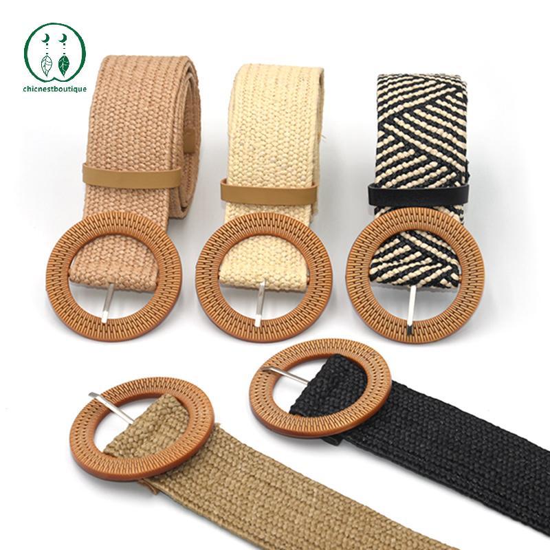 [Chicnest] Thắt lưng thun nữ mùa hè tròn Bule Vintage Boho Rơm dệt thắt lưng thắt lưng thắt lưng BU