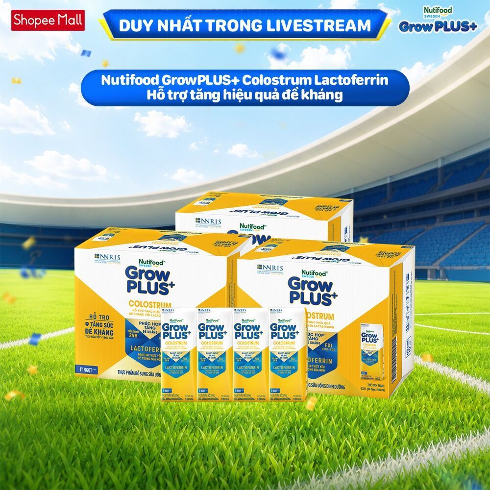 [Livestream KOL] Combo 3 Thùng 24 hộp Sữa bột pha sẵn Nutifood Sweden GrowPLUS+ Colostrum Lactoferri