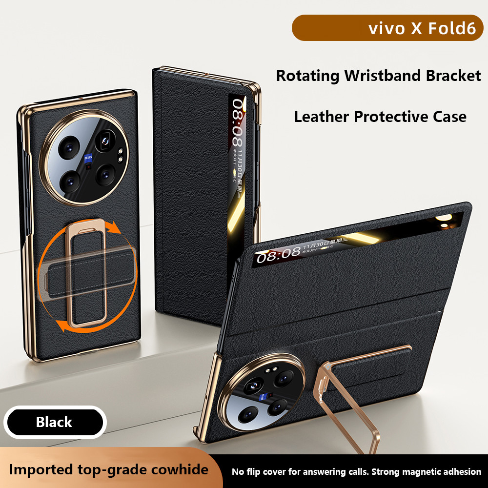 Dây Đeo Tay Da Ốp Lưng Điện Thoại Vivo X Fold6 FOLD6 Fold 6 5G Từ Gấp Bản Lề Xoay Giá Đỡ Bảo Vệ