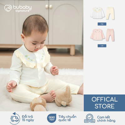 Bộ quần áo dài tay thêu hoa BU Baby, bộ dài tay trẻ em, bộ dài tay bé gái, bộ thu đông | SBB1102EU