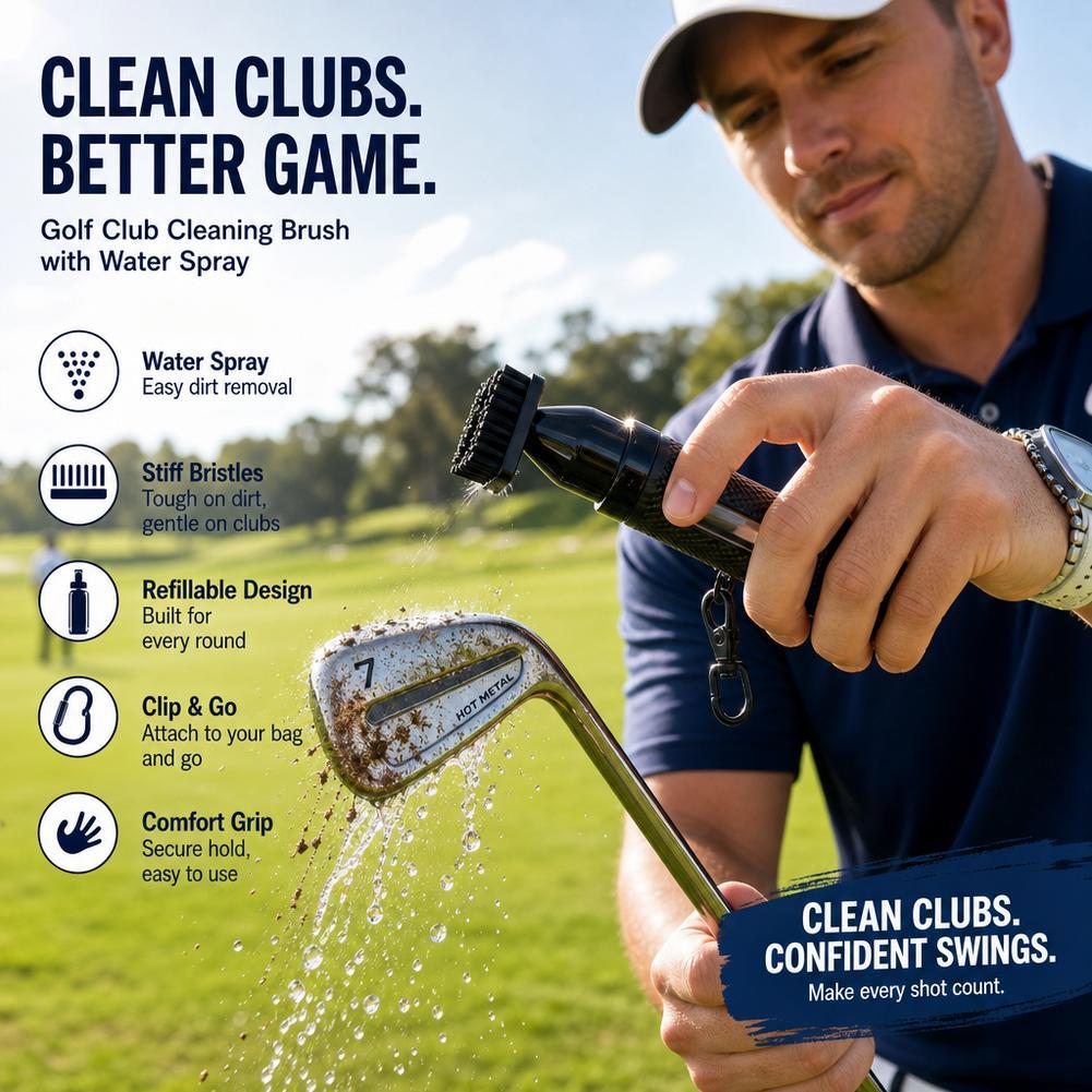 Golf Club Brush Cleaner Water Spray Brush Press Type Multi Function Club Groove Cleaner Tool