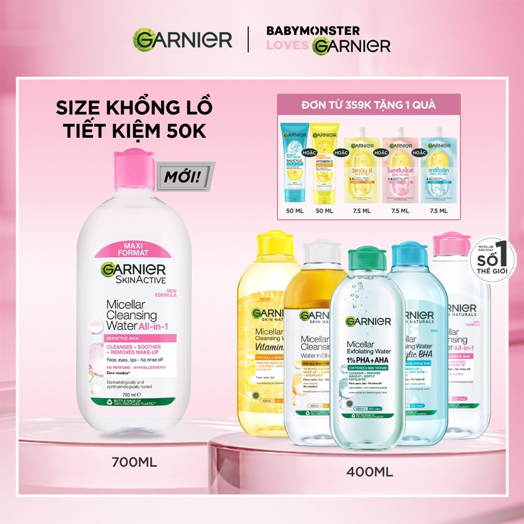 [CÓ SIZE MỚI] Nước Tẩy Trang làm sạch sâu dịu nhẹ cho mọi loại da - Garnier Micellar Cleansing Water
