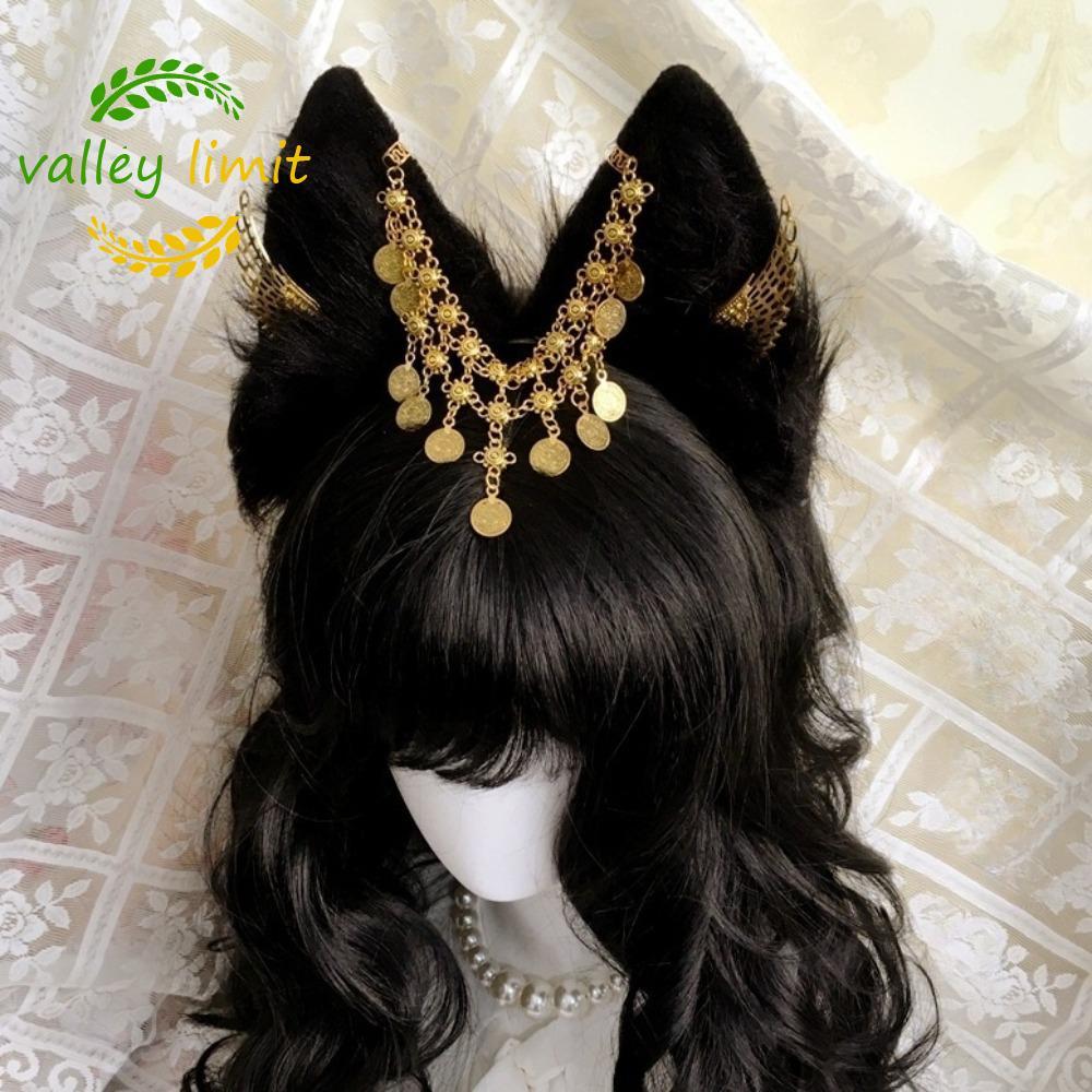VALLEY LIMIT Tai Động Vật Băng Đô Quấn Tóc, Tua Rua Sang Trọng Cosplay Anubis Băng Đô, Đôi Cánh Vàng