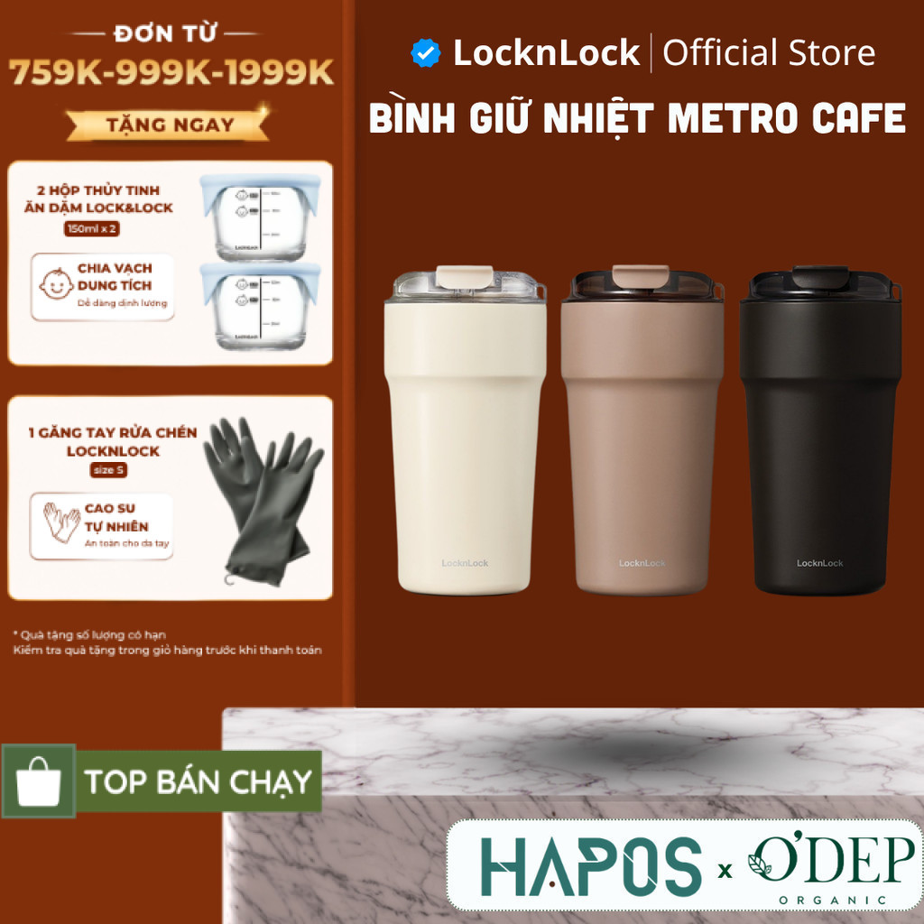 Bình giữ nhiệt phủ sứ LocknLock 500ml LHC4357 Metro Cafe Tumbler, Hàng chính hãng, chất liệu thép kh