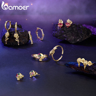 Bông Tai Bamoer Đầu Lâu Trái Tim Thánh Phong Cách Gothic Màu Vàng Trang Sức Quà Tặng Cho Nữ