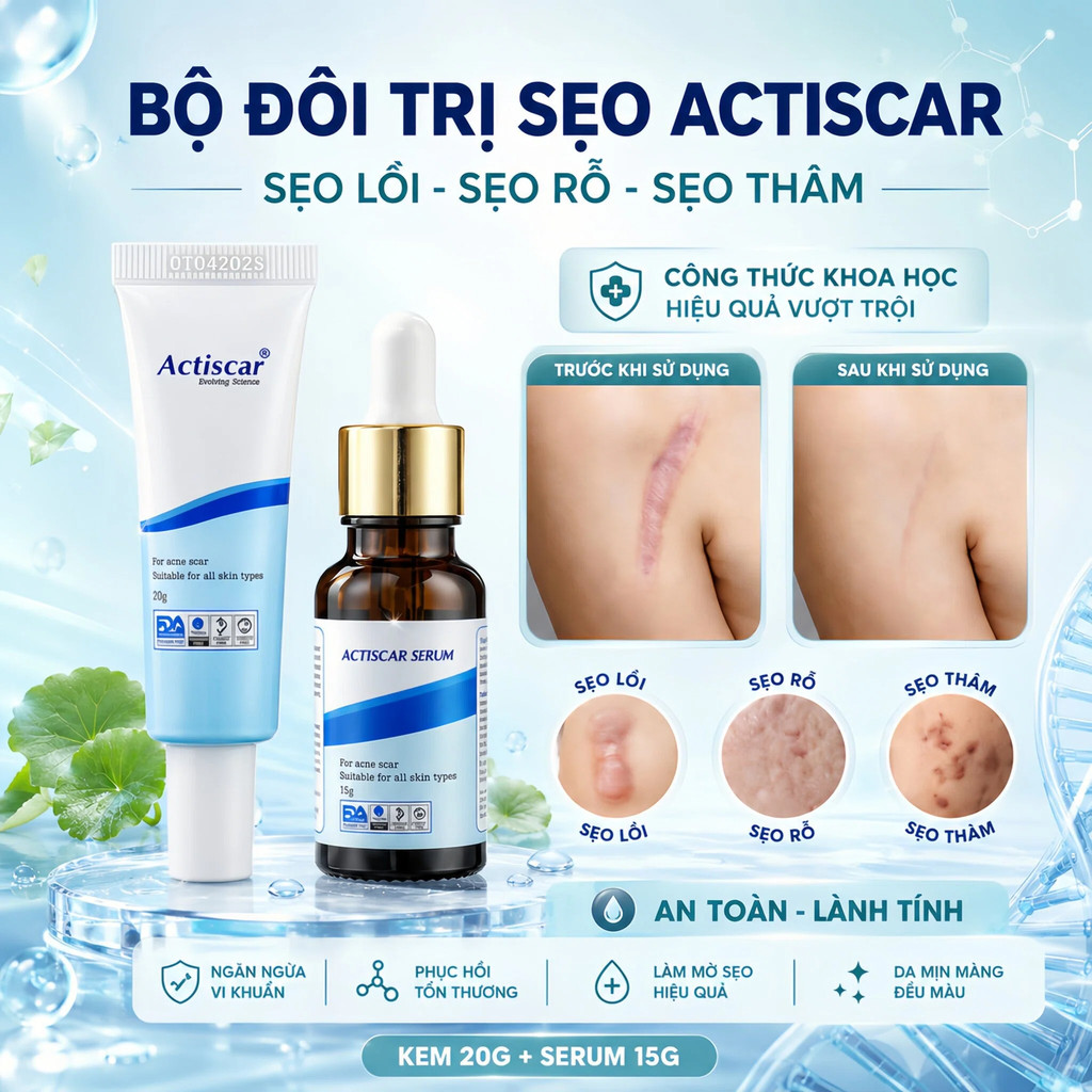 Kem Và Serum Sẹo Actiscar 15ml/20g Làm Mờ Vết Thâm Nám Vết Sẹo Trên Da Mềm Mịn Da Giảm Sẹo Lồi