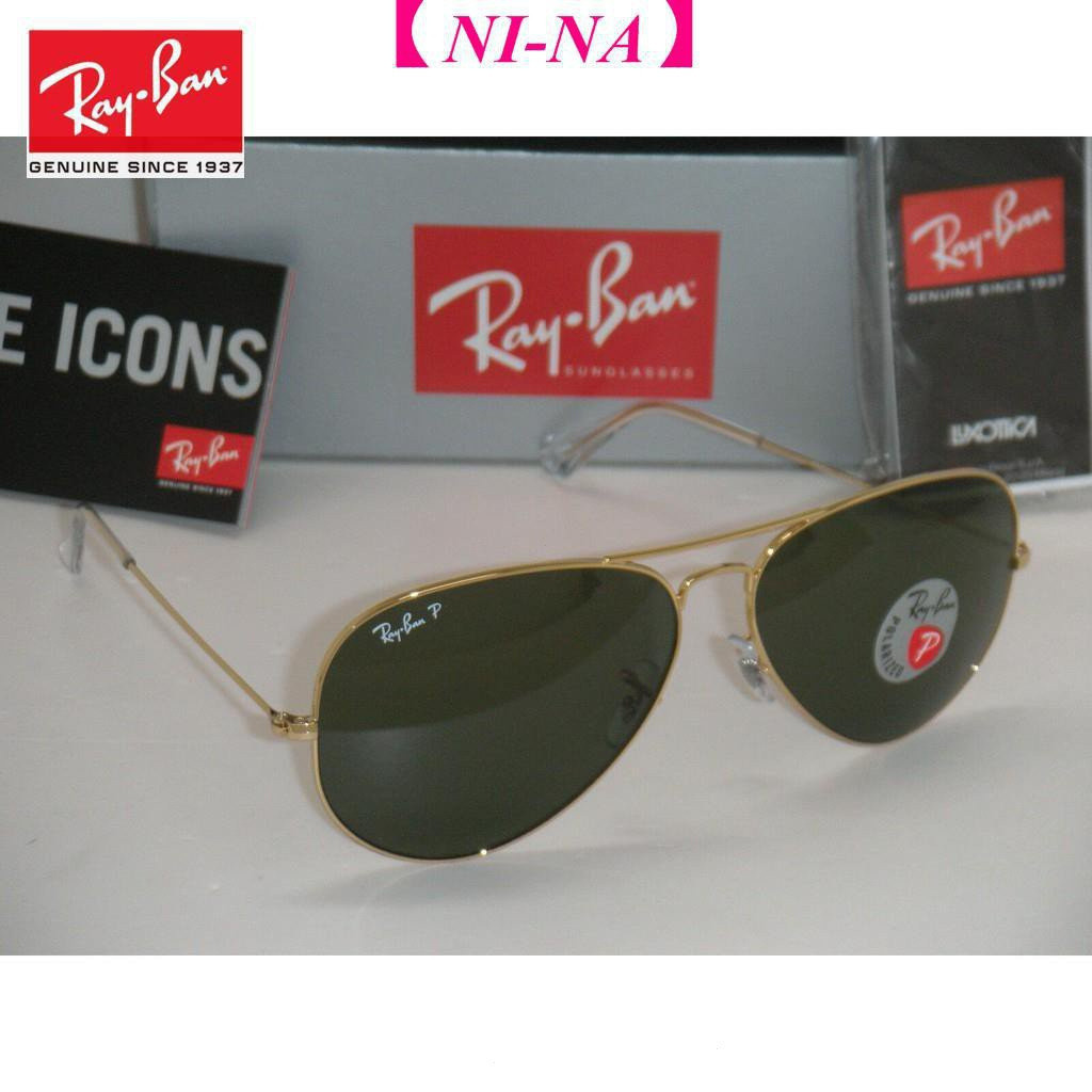 [Bản gốc �� Ray / Ban Authentic Sun Glasses 3025 Aviator Vàng Xanh Phân Cực Rb 3025 001 / 58 62mm Lớ