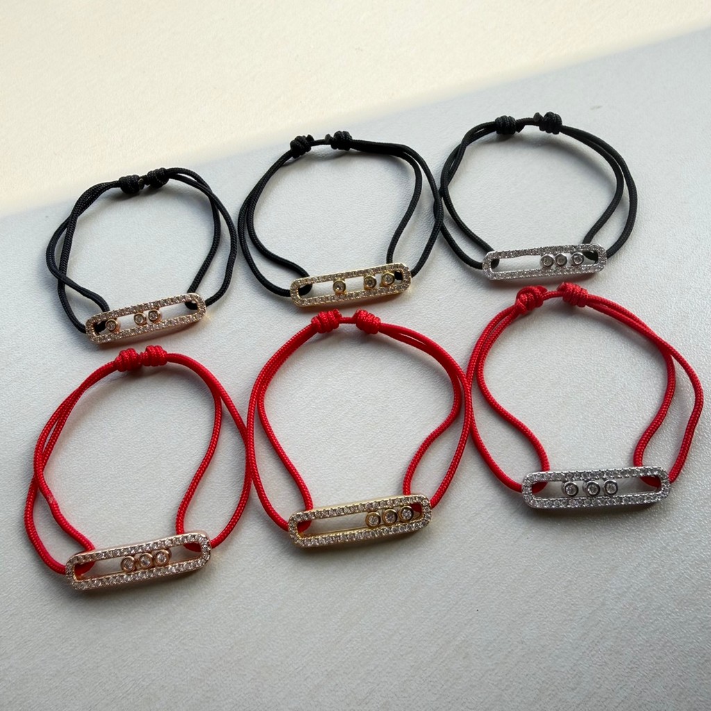 MESSIKA Tinh Tế Có Thể Điều Chỉnh Dây Bện Vòng Tay Trượt Zircon Thanh Charm Vòng Tay Thời Trang Tay 