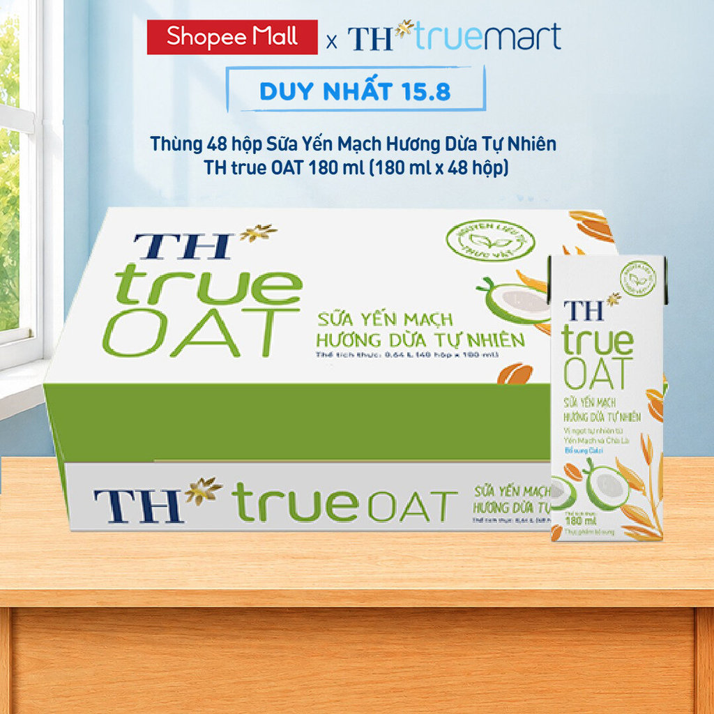 [LIVESTREAM] Thùng 48 hộp Sữa Yến Mạch Hương Dừa Tự Nhiên TH true OAT 180ml (180 ml x 48)