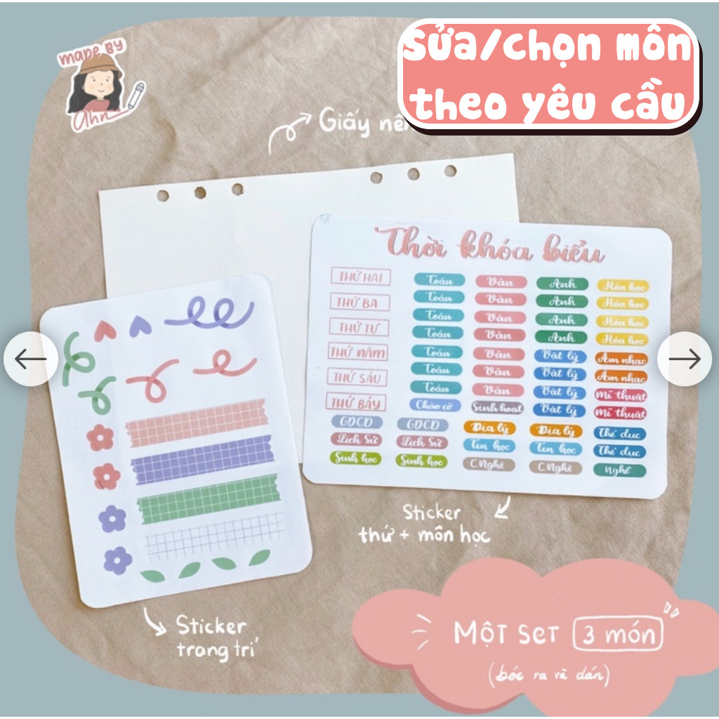 [Mẫu colorful] Sticker THỜI KHOÁ BIỂU thay tên môn học - MADE BY AHN thiết kế
