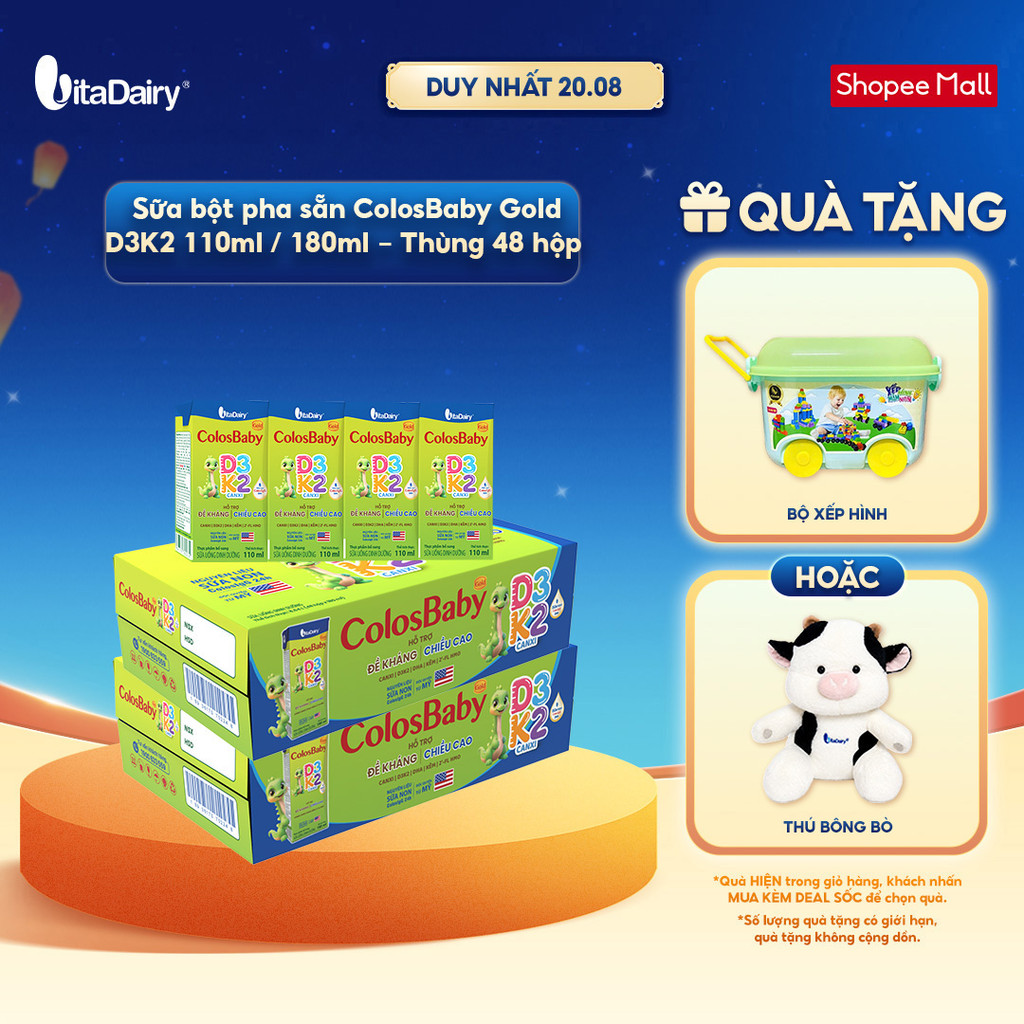 [Combo 2 thùng 48 HỘP] Sữa uống dinh dưỡng ColosBaby Gold D3K2 110ml/180ml – Bổ sung canxi, hỗ trợ x
