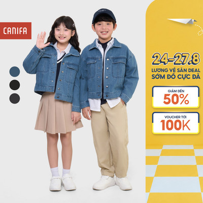 Áo khoác jeans unisex trẻ em CANIFA chất liệu cotton 3OT25W004