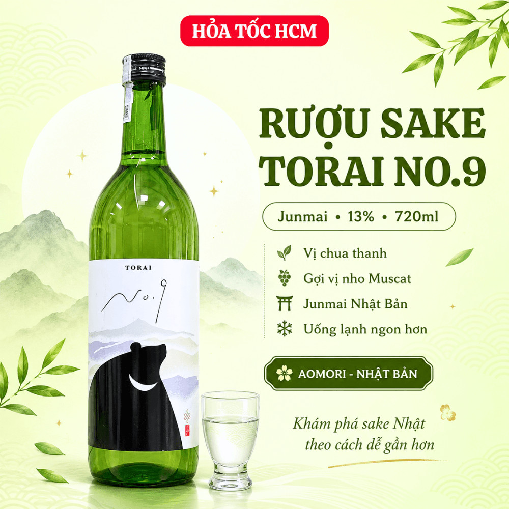Rượu sake Junmai Torai No.9 13% 720ml Nhật Bản | Chua thanh, gợi vị Muscat, Aomori