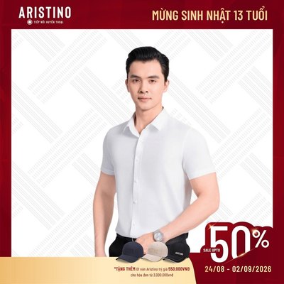 Áo Sơ Mi Nam Tay Ngắn Aristino Slim Fit Lịch lãm ít nhăn nhàu ASS006AS1