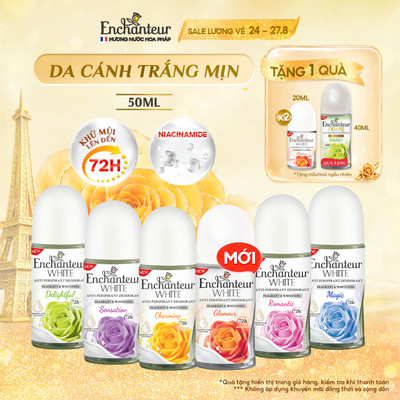 [PHIÊN BẢN MỚI] Lăn khử mùi tới 72H Enchanteur dưỡng sáng da X2 từ Niacinamide & Kem sữa tươi 50ml