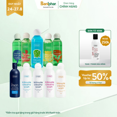 Dung dịch vệ sinh phụ nữ Intimate ZIAJA giúp làm sạch dưỡng ẩm khử mùi và cân bằng độ pH 200ml