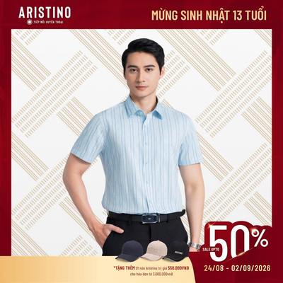 Áo sơ mi ngắn tay nam ARISTINO màu xanh biển kẻ sang trọng, lịch sự ASS129AZ