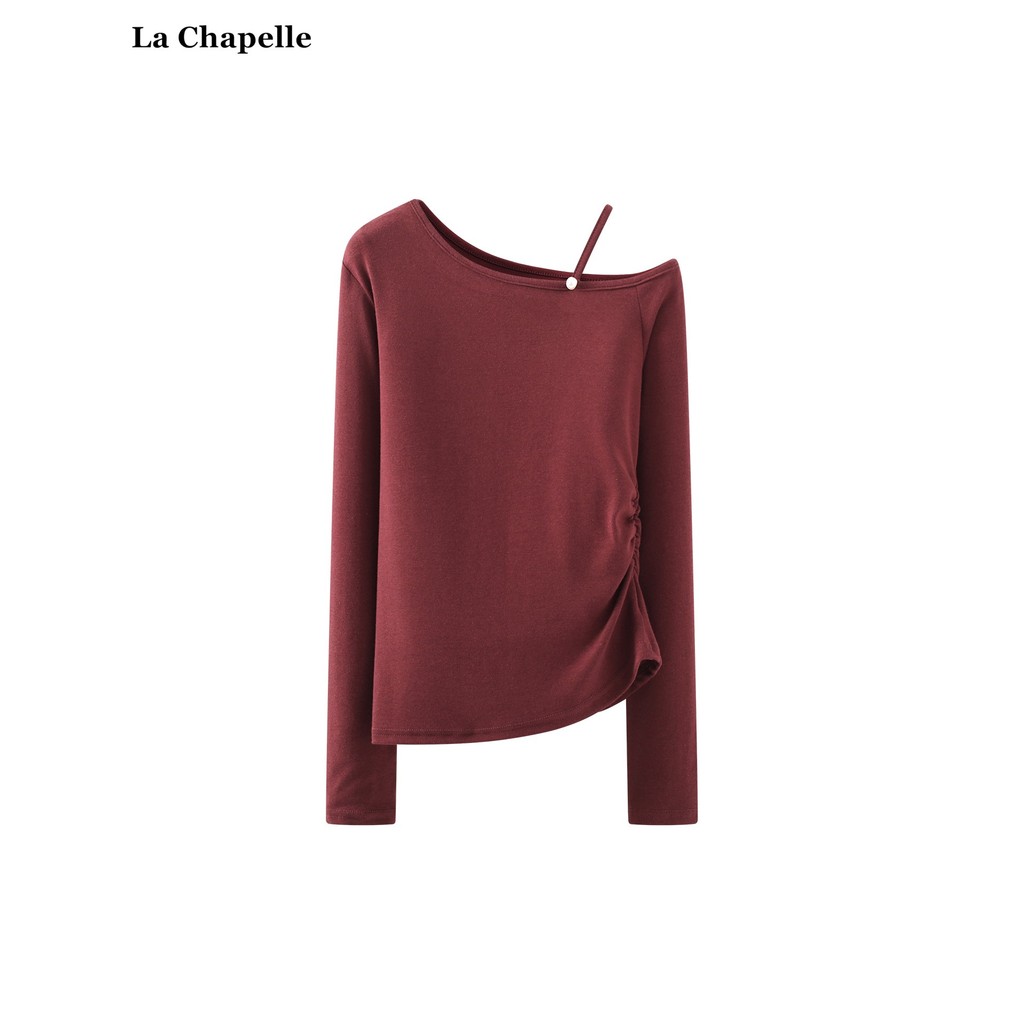 La Chapelle / La Chapelle Design Áo thun dài tay đeo vai màu đỏ dành cho nữ Xuân Thu Phong cách mới 