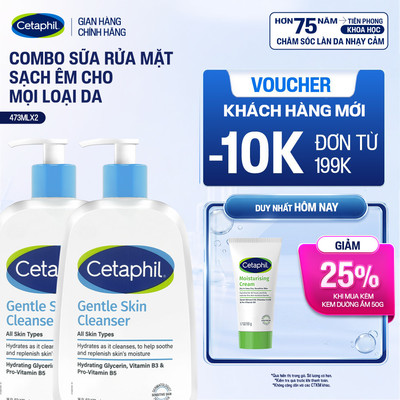 Combo 2 sữa rửa mặt CETAPHIL GENTLE SKIN CLEANSER 473ML