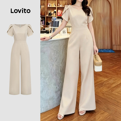 Áo liền quần nữ Lovito kaki nhạt xuân hè ôm eo thanh lịch L189AD067
