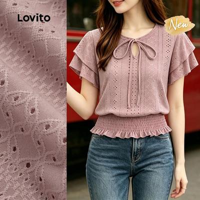 (New Arrival) Lovito Áo blouse nữ tay phồng màu xám/hồng mùa xuân/hè L199ED328