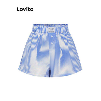 Lovito Phong cách thường ngày Quần short sọc Short cài nút cơ bản mùa hè/xuân dành cho nữ L105MD129