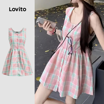 (Kỳ nghỉ) Lovito Váy có nút kẻ sọc dành cho nữ L133AD514