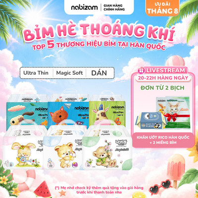 Tã/Bỉm Dán NABIZAM Cao Cấp Mỏng Nhẹ, Khô Thoáng Chống Tràn Phù Hợp Dùng Ban Ngày, Đủ Size Từ 4-15kg, 32-50 Miếng/Bịch