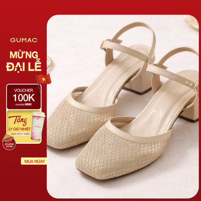 Giày Cao Gót Nữ GUMAC Quai Hậu Phối Lưới Gót Vuông Thanh Lịch Thời Trang GG04099