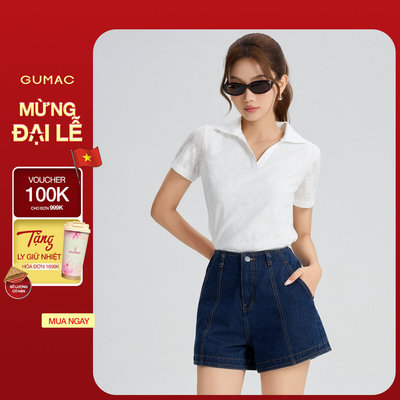 Quần Short Nữ GUMAC Form A Nhẹ Lưng Liền Có Con Đỉa Túi Xéo Hai Bên Chất Liệu Denim Mềm SHG05059