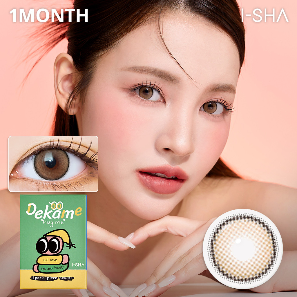 Kính áp tròng 1 tháng 1 cặp 2 lens I-SHA Dekame Hug me Brown chính hãng Hàn Quốc có độ cận