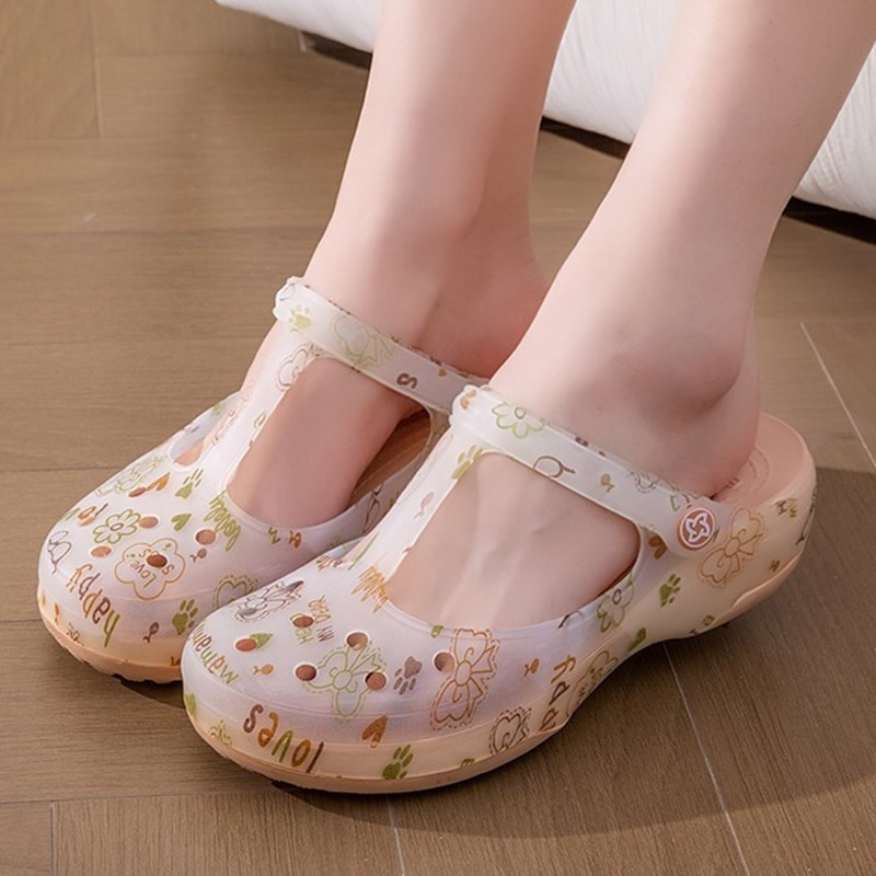Dép Clog In Họa Tiết VEBLEN Cho Nữ, Dép Clog Đế Mềm Mùa Hè, Dép Đi Biển Jelly, Dép Nhựa