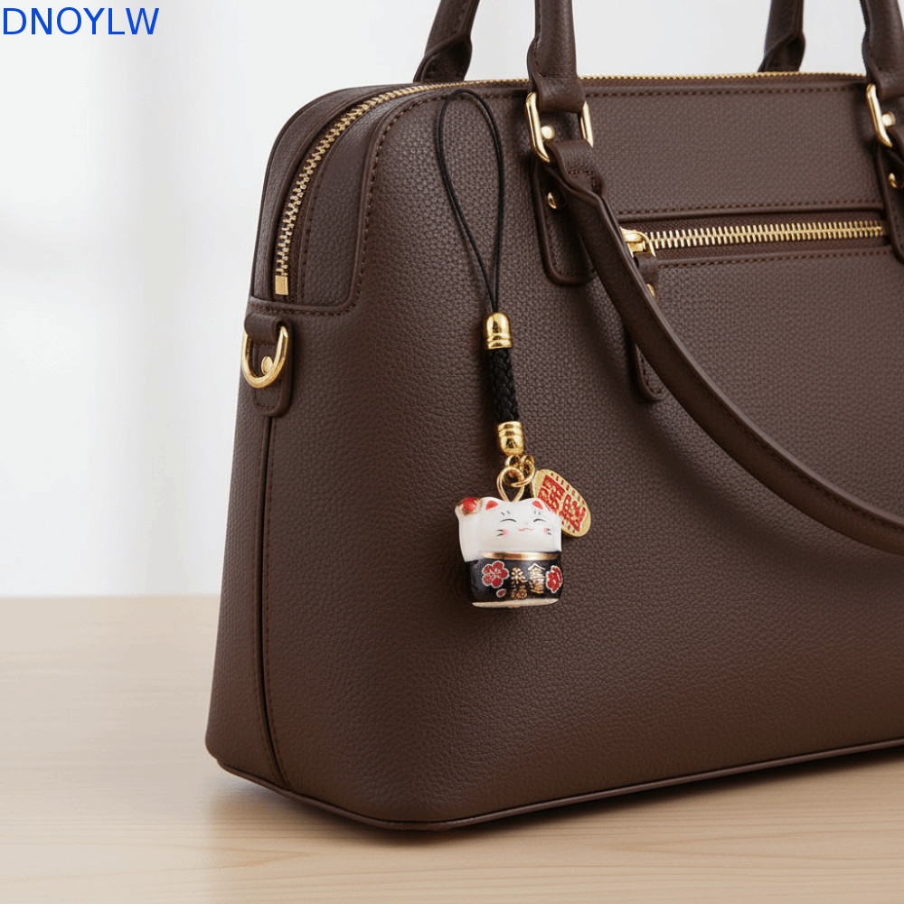 DNOYLW Gốm May Mắn Mèo Điện Thoại Quyến Rũ, Kim Loại May Mắn Maneki Neko Dây Điện Thoại, Phong Cách 