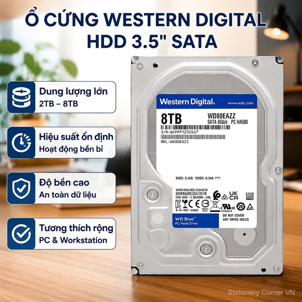 Ổ cứng WD 2TB SATA 3.5 cho PC, dung lượng 1TB 4TB 6TB 8TB chính hãng, giao nhanh bền bỉ