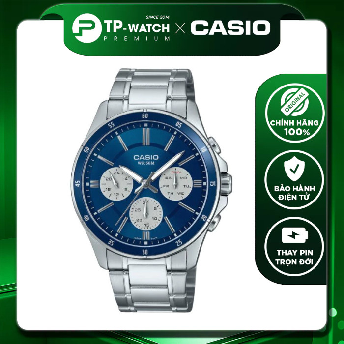 Đồng hồ nam dây thép Casio MTP-1374D-2A3VDF Size 43.5mm - Chống nước 50m | Casio nam MTP-1374D-2A3