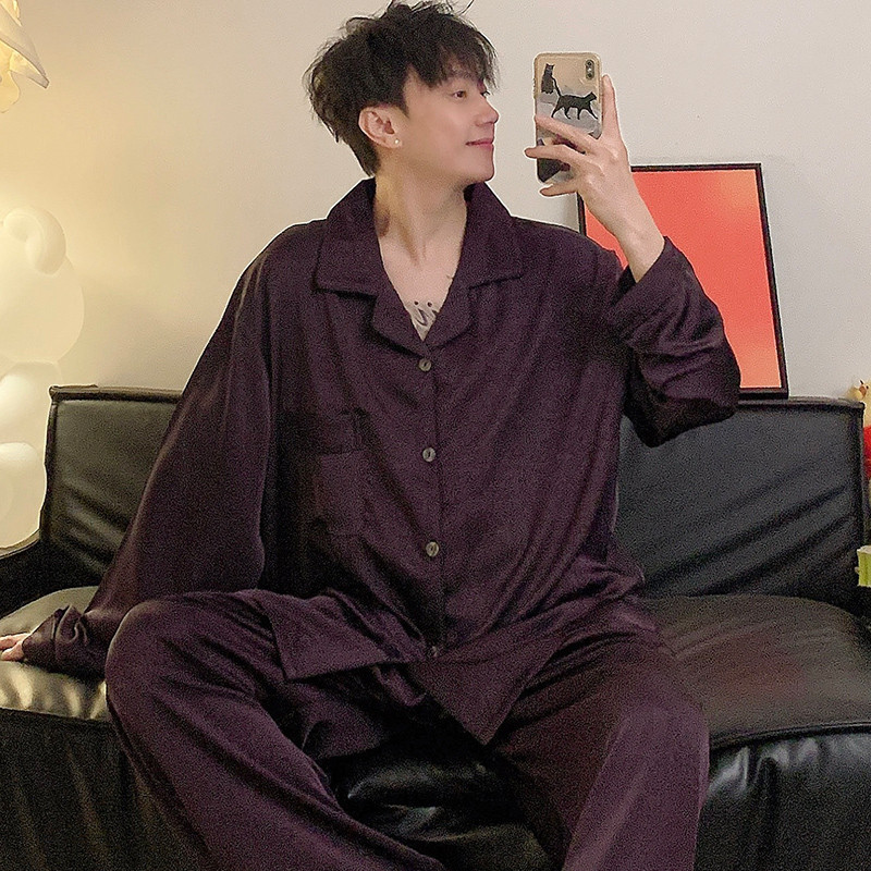 Bộ đồ ngủ giả Acetate Ice Silk Pajama thanh lịch thu đông mới