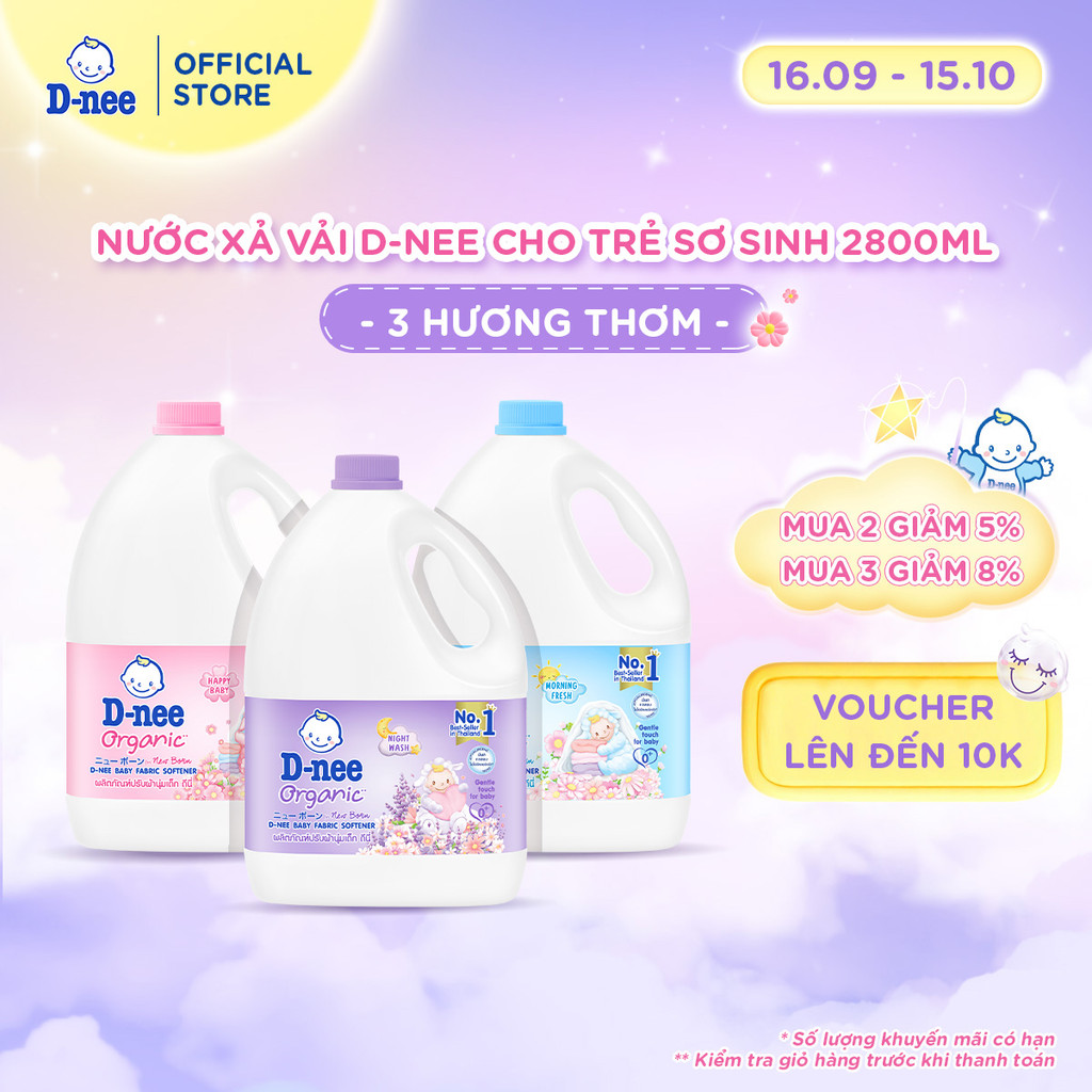Nước xả vải D-nee cho trẻ sơ sinh, thơm lâu, giúp quần áo mềm mại phù hợp cho…