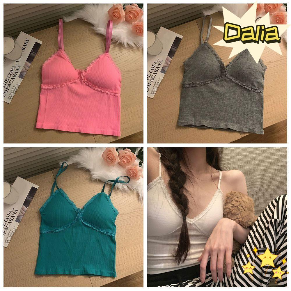Áo hai dây ren DALIA, Áo Crop Top Cotton thoáng khí, viền ren chất lượng cao Áo ngực đẩy lên màu trơ