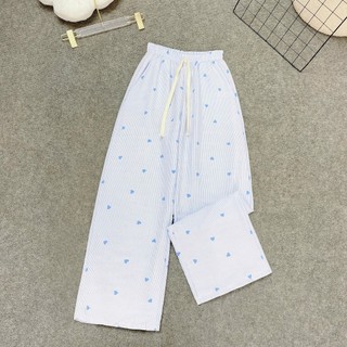 Quần bigsize nữ dáng suông lưng thun rút dây vải linen thoáng mát họa tiết tim dễ thương 50-92kg-Q566 