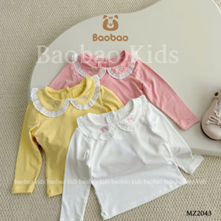   BAOBAO-HÀNG SẴN  - ÁO DÀI TAY THUN COTTON CỔ SEN ĐI BÈO THÊU NƠ XINH XẮN ĐÁNG YÊU CHO BÉ - MZ2043 