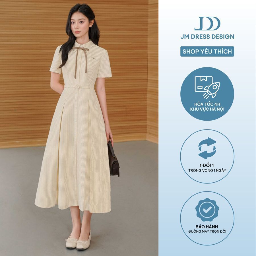 Đầm Cổ Đức Xếp Ly Chụm Dài 1S26.2503K, Đầm Dài Váy Sơ Mi Dáng Dài Thanh Lịch Công Sở Thiết Kế Bởi JM