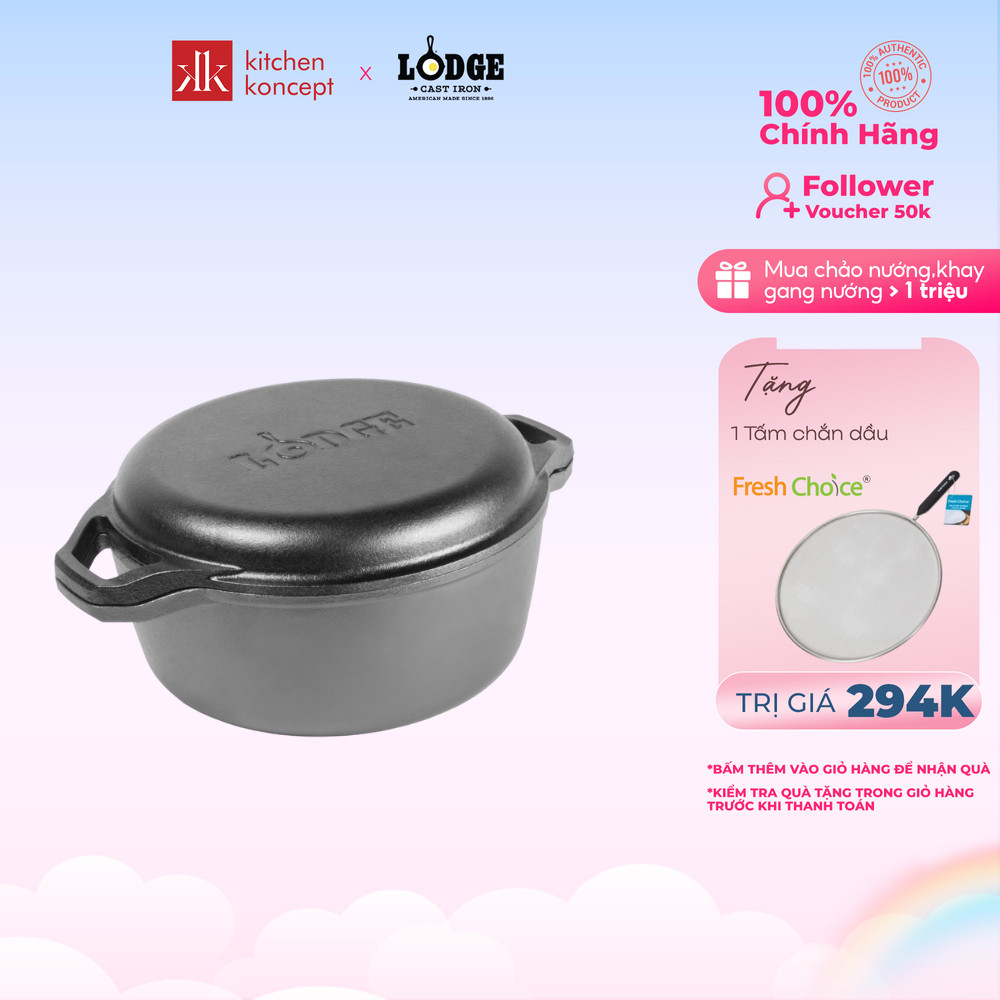 Bộ Nồi Chảo Gang Nướng Tròn Lodge - 5.68L